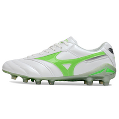 Scarpa da calcio Mizuno Morelia Neo 2 Elite bianca e verde per terreni compatti FG