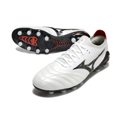 Scarpa da calcio Mizuno Morelia Neo IV Elite bianca, nera e rossa per terreni compatti FG