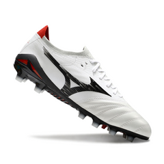 Scarpa da calcio Mizuno Morelia Neo IV Elite bianca, nera e rossa per terreni compatti FG