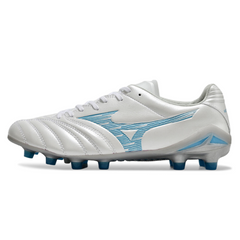 Scarpa da calcio Mizuno Morelia Neo IV Pro FG bianca e blu chiaro per terreni compatti