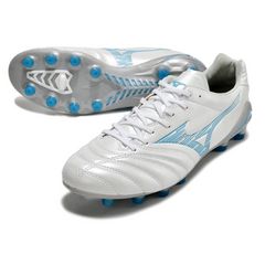 Scarpa da calcio Mizuno Morelia Neo IV Pro FG bianca e blu chiaro per terreni compatti