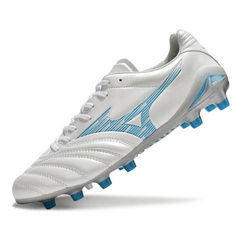Scarpa da calcio Mizuno Morelia Neo IV Pro FG bianca e blu chiaro per terreni compatti