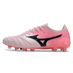 Botas de fútbol Mizuno Morelia Neo IV Elite FG para terreno firme, color rosa y blanco