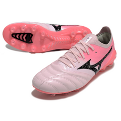 Botas de fútbol Mizuno Morelia Neo IV Elite FG para terreno firme, color rosa y blanco