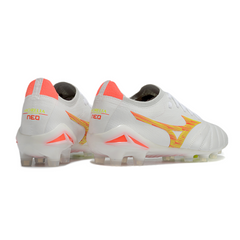Scarpa da calcio Mizuno Morelia Neo IV Elite FG bianca arancione e gialla per terreni compatti
