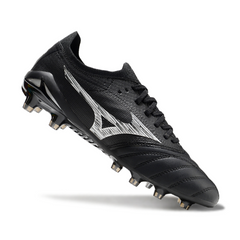 Botas de fútbol Mizuno Morelia Neo IV Elite FG para terreno firme, color blanco y negro