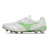 Scarpa da calcio Mizuno Morelia Neo IV Pro bianca e verde per terreni compatti FG