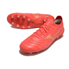 Botas de fútbol Mizuno Morelia Neo IV Elite FG para terreno firme, color rojo y amarillo
