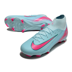 Botas de fútbol Nike Air Zoom Mercurial Superfly 10 Academy FG para terreno firme, color azul claro y rosa