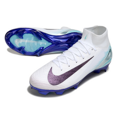 Scarpa da calcio Nike Air Zoom Mercurial Superfly 10 Elite bianca e blu per terreni compatti FG