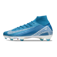 Scarpa da calcio Nike Air Zoom Mercurial Superfly 10 Elite blu e bianca per terreni compatti FG