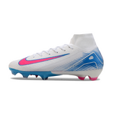 Scarpa da calcio Nike Air Zoom Mercurial Superfly 10 Elite bianca, rosa e blu per terreni compatti FG