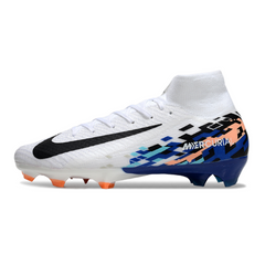 Scarpa da calcio Nike Air Zoom Mercurial Superfly 10 Elite bianca, blu e nera per terreni compatti FG