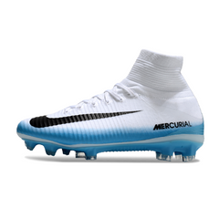 Botas de fútbol Nike Mercurial Superfly 5 Elite FG para terreno firme, color blanco y azul claro