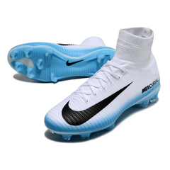 Botas de fútbol Nike Mercurial Superfly 5 Elite FG para terreno firme, color blanco y azul claro