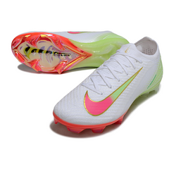 Botas de fútbol Nike Air Zoom Mercurial Vapor 16 Elite blancas, rosas y verdes para terreno firme (FG).