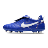 Botas de fútbol Nike Tiempo R10 Tongue Legend Elite azul y blanco para terreno firme FG