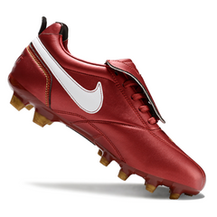 Botas de fútbol Nike Tiempo R10 Tongue Legend Elite FG para terreno firme, color rojo y blanco