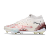 Botas de fútbol Puma Future 8 FG para terreno firme, color blanco y rojo