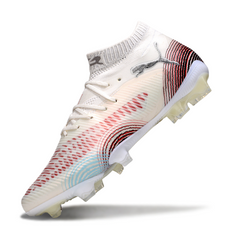 Scarpa da calcio Puma Future 8 bianca e rossa per terreni compatti FG