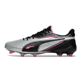 Botas de fútbol Puma King Ultimate FG para terreno firme, color gris, negro y rosa