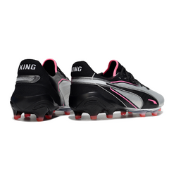 Botas de fútbol Puma King Ultimate FG para terreno firme, color gris, negro y rosa