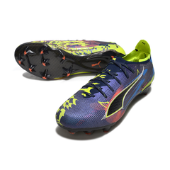 Bota de fútbol Puma Ultra 5 Carbon Blue y Verde Fluorescente para Terreno Firme FG