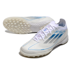 Botas de fútbol Adidas F50 Elite Turf TF blancas y azules