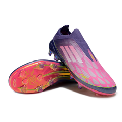 Botas de fútbol Adidas F50 Elite sin cordones, paquete Yamal morado laminado, para niños, para terreno firme (FG).