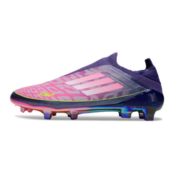 Botas de fútbol Adidas F50 Elite sin cordones, paquete Yamal morado laminado, para niños, para terreno firme (FG).