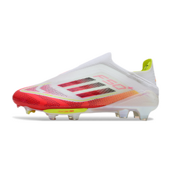 Botas de fútbol Adidas F50+ Elite sin cordones Pure Victory Pack para niños, para terreno firme (FG).