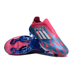 Botas de fútbol Adidas F50+ Elite sin cordones para niños, color negro y rojo, para terreno firme y césped artificial.