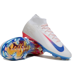 Botas de fútbol Nike Air Zoom Mercurial Superfly 10 Elite para niños, color blanco, naranja y azul, para terreno firme FG