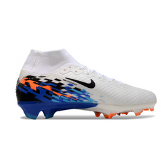 Botas de fútbol Nike Air Zoom Mercurial Superfly 10 Elite blancas y azules para niños, para terreno firme (FG).