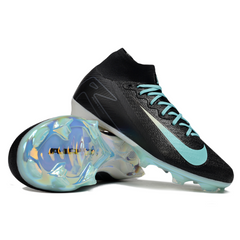 Scarpa da calcio per bambini Nike Air Zoom Mercurial Superfly 10 Elite, nera, bianca e azzurra, per terreni compatti FG