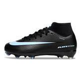 Scarpa da calcio per bambini Nike Air Zoom Mercurial Superfly 10 Elite, nera e azzurra, per terreni compatti FG
