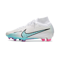 Chuteira Infantil Campo Nike Zoom Mercurial Superfly 9 Elite FG Branca, Azul Claro e Rosa - VENI Futebol