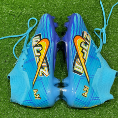 Chuteira Infantil Campo Nike Zoom Mercurial Superfly 9 Elite FG Mbappe Azul Tamanho 36