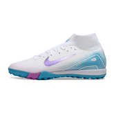 Nike Zoom Mercurial Superfly 10 Elite Kids White and Light Blue Turf TF Football Boot