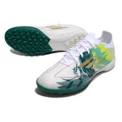 Bota de fútbol Adidas F50 Elite Turf TF blanca y verde