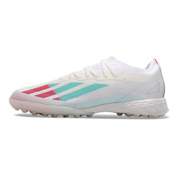 Chuteira Society Adidas X Crazyfast.1 TF Branca, Rosa e Azul - VENI Futebol