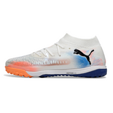 Scarpa da calcio Puma Future 8 Turf TF bianca, arancione e blu chiaro