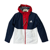 Chaqueta cortavientos Adidas blanca, azul y roja