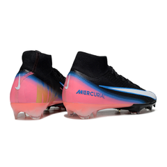 Botas de fútbol Nike Air Zoom Mercurial Superfly 10 Elite negras, rosas y azules para terreno firme (FG).