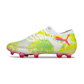 Puma Future 8 Low Cut White, Pink and Yellow Firm Ground FG Football Boot