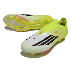 Scarpa da calcio Adidas F50+ Elite Laceless nera e gialla per terreni compatti FG