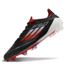 Botas de fútbol Adidas F50 Elite negras, blancas y rojas para terreno firme (FG).