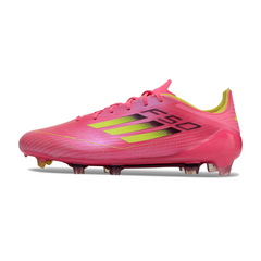 Botas de fútbol Adidas F50 Elite rosa y verde para terreno firme (FG)