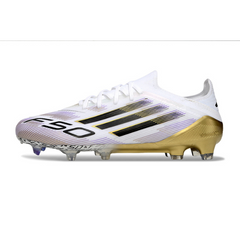 Scarpa da calcio Adidas F50 Primeknit Elite bianca e oro per terreni compatti FG