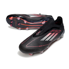 Botas de fútbol Adidas F50 Elite sin cordones, color negro, blanco y rojo, para terreno firme FG